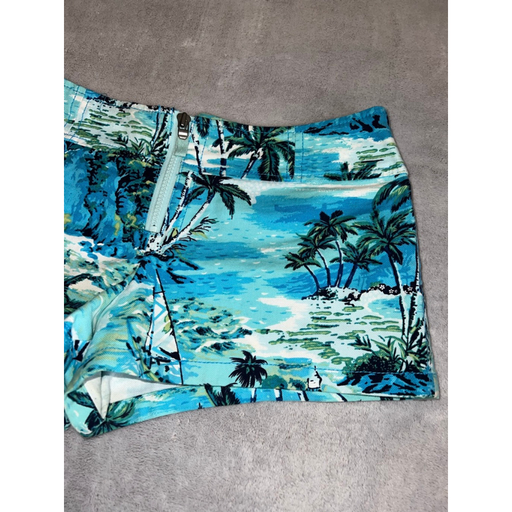 VTG EXPRESS Blue Green Palm Tree low rise Shorts Juniors 3 - Picture 2 of 8